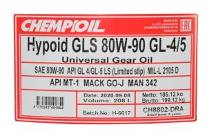 Olej przekładniowy CH H. GLS 80W90 LS 208L M